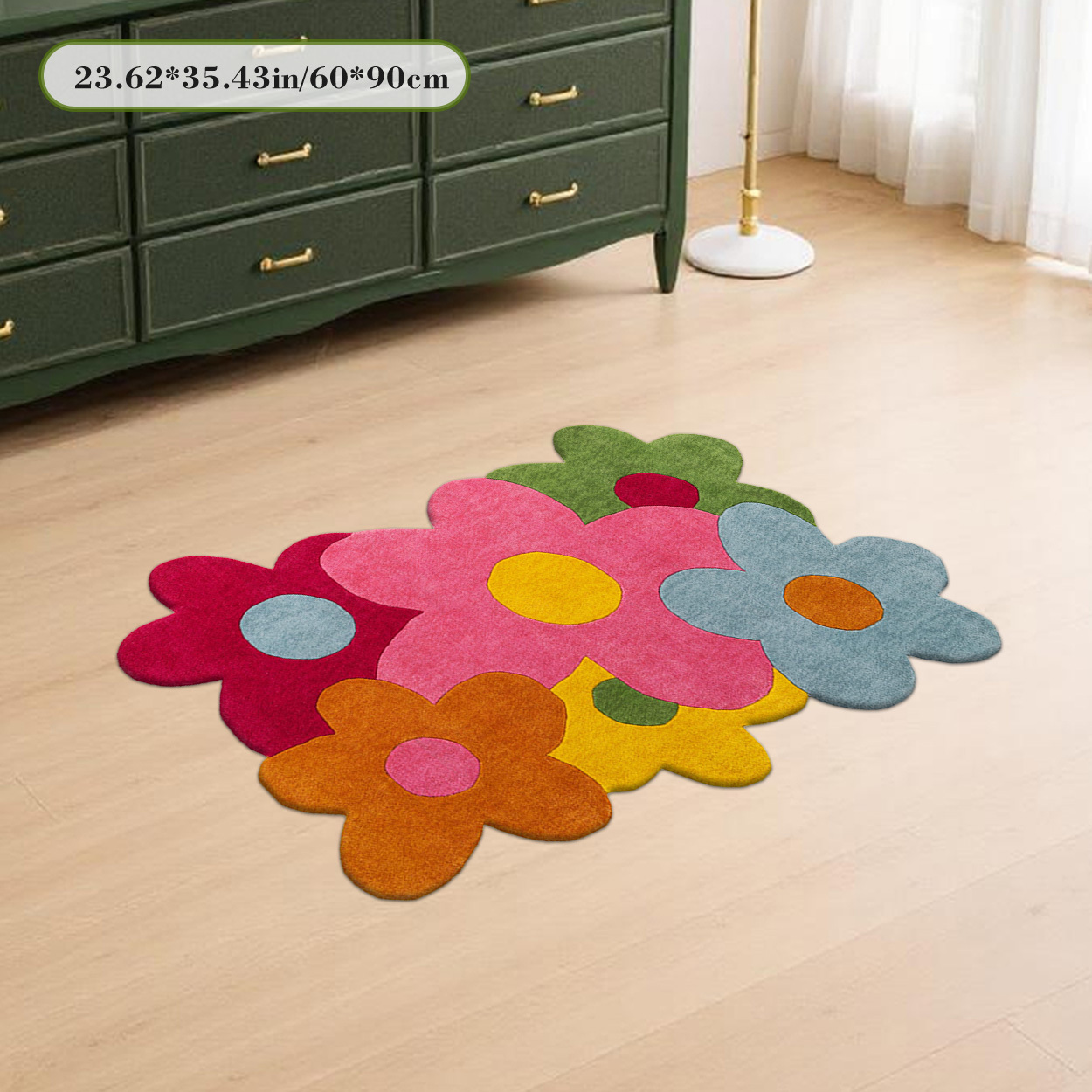 TEMU 1pc Creative And Stylish Colorful Floral Pattern Irregular Area Rug, Decorative Carpet Mat, Home Decor Rug, Bedroom Decor, Soft Non-slip Rug,