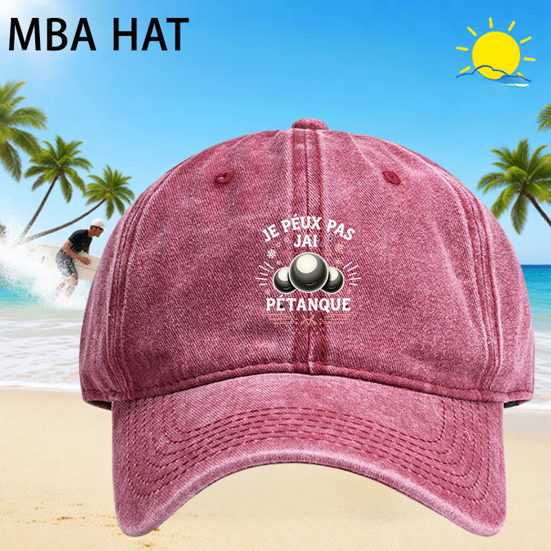 TEMU A French Boules Sports Cap (including A Ball) - Adjustable Trucker Hat With A Stylish Vintage Washed Print, Suitable For Outdoor Activities,