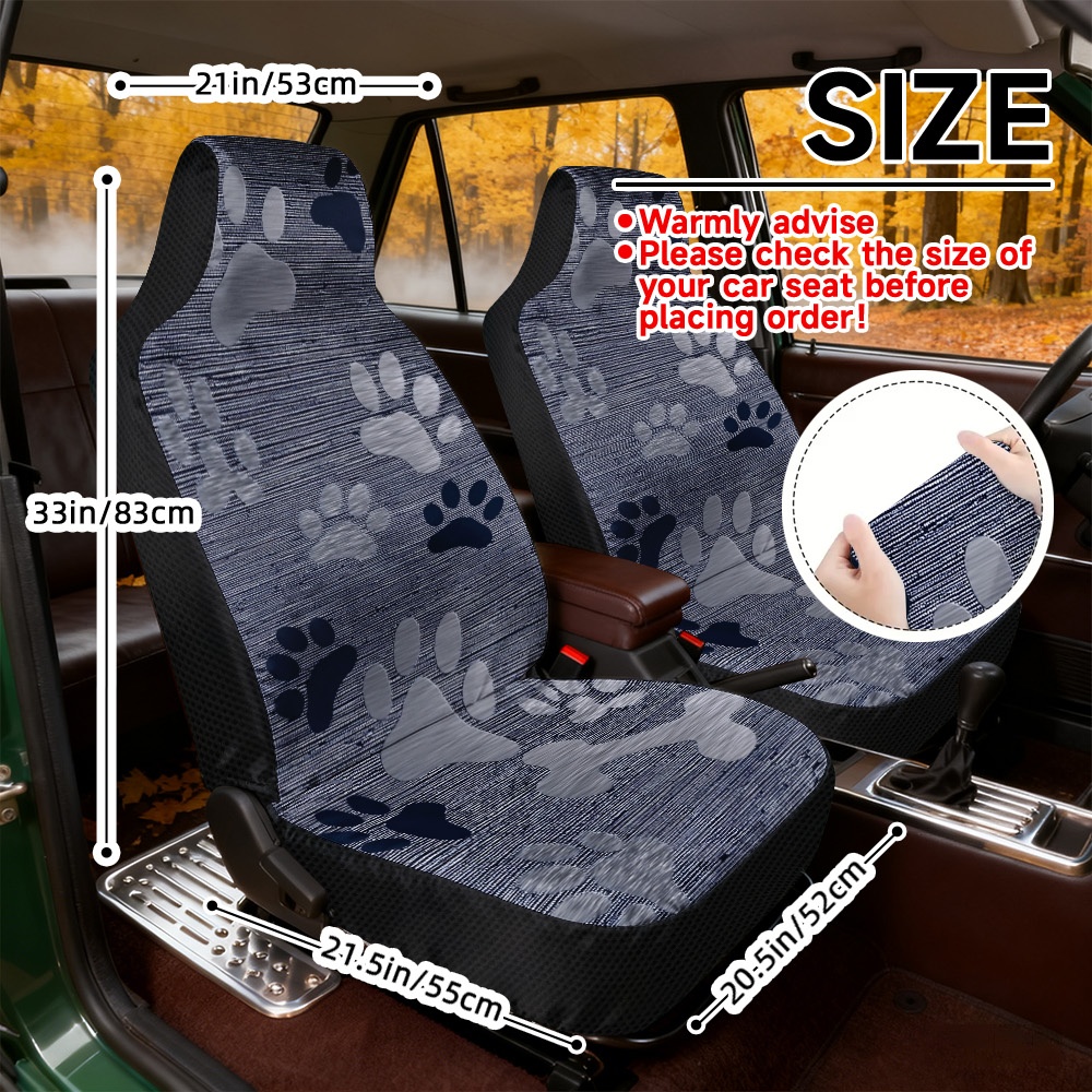 TEMU 2d Flat Printing, 2pcs Dog Paw Ims Print Car Seat Covers, Soft And Comfortable Seat Covers, Universal Fit For Front Seats, Washable In Machine,