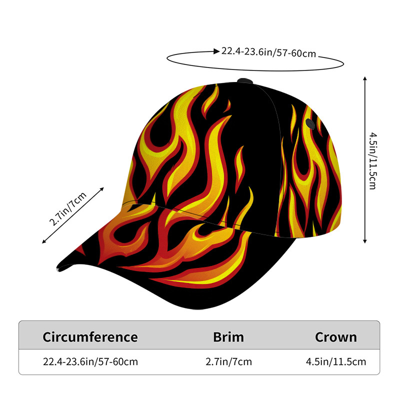 TEMU 1pc, Two-dimensional Flat Print Featuring A Flame Design On A Black Snapback Baseball Cap - Adjustable And Made Of Lightweight, Perfect For