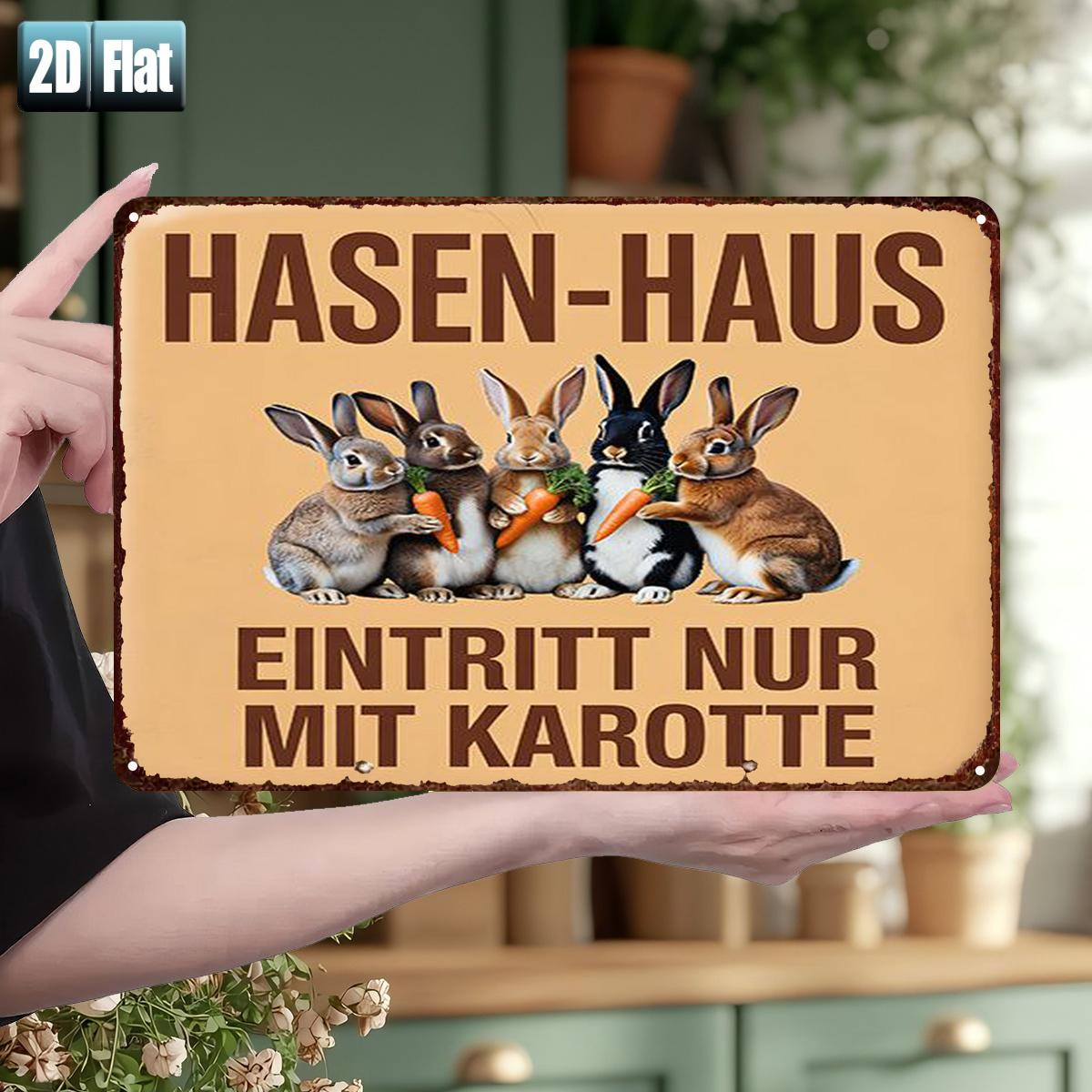E-shop 2D-flach, . Metall-Blechschild Kaninchenhaus – Retro-Kaninchen-Wanddeko mit Karotte, geeignet für Zimmer-, Bar-, Garagendekoration –
