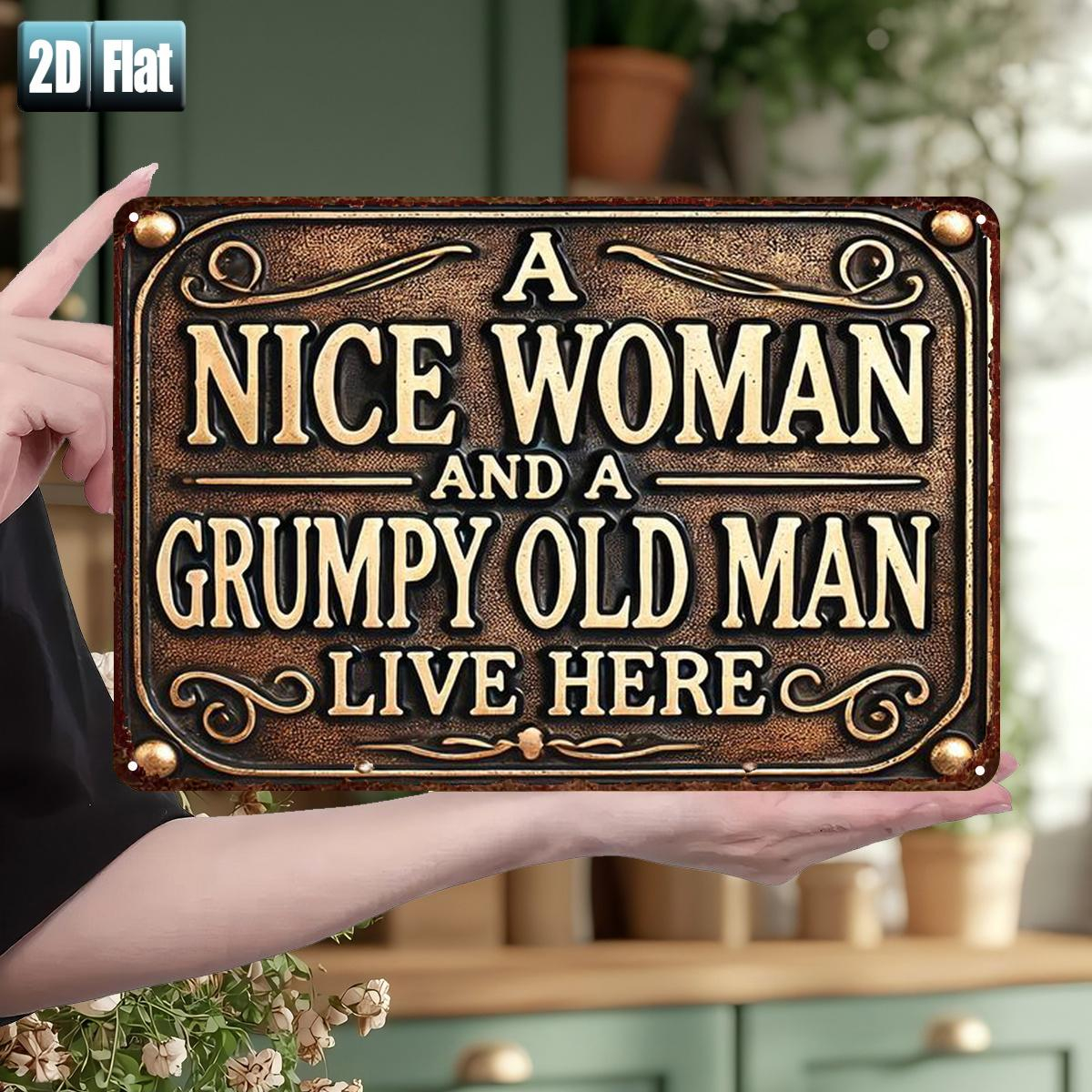 TEMU 2d Flat - A 2d Flat Metal Tin Sign Measuring 8"x12" (20cm*30cm) That 'a And A Old Man Live Here', Decorating Rooms, Restaurants, Bars, Doors, Or