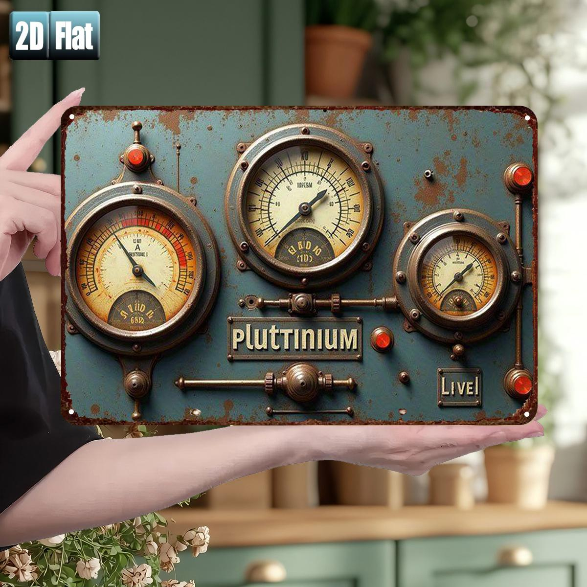 TEMU 2d Flat 1pc, "plutinium Live: Vintage Industrial Gauge Panel", Metal Tin Sign, Dimensions (8"x12"/20cm*30cm) Decorative Artwork For Rooms,