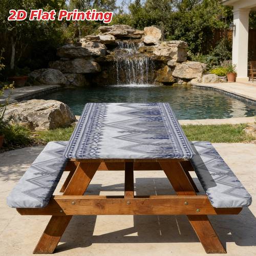 juego de 3 mesas y bancos de picnic con mantel de rayas geométricas en , elástico en todo el , de poliéster , ideal para camping, patios y jardines, conjunto de comedor para jardín, 2d