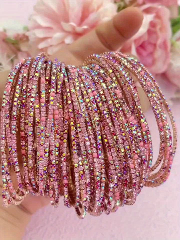Pink Red Rhinestone Tennis Bracelets Set