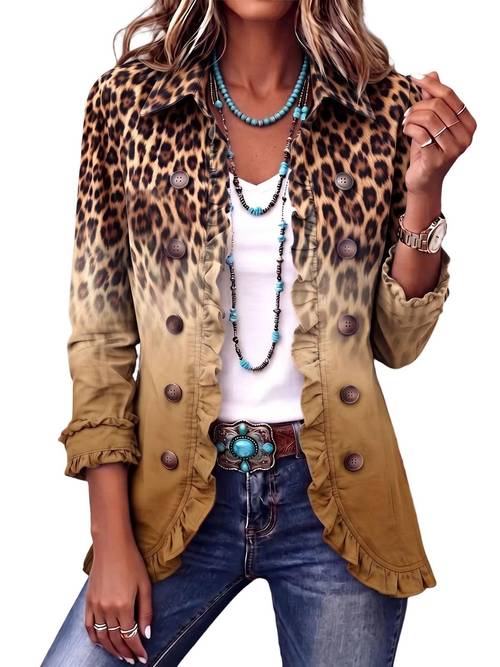 womens vintage leopard ombre jacket trendy unique street ready fashion outerwear
