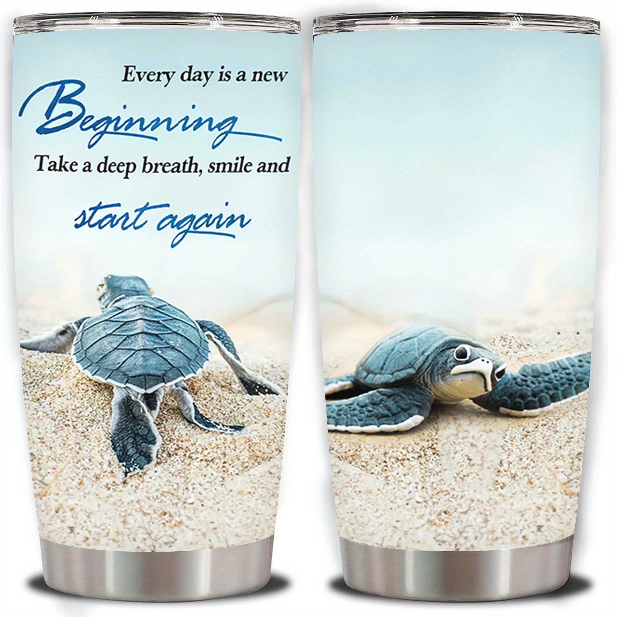 TEMU 1pc 20-ounce Sea Turtle Insulated Mug- Double-layer Vacuum Insulated Leak-proof Lid, Inspirational ' Day Is A ' Design, Perfect Gift For Dad And