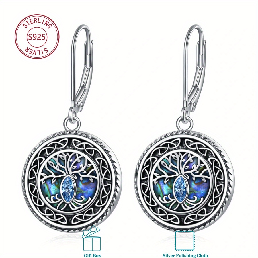 925 sterling silvery tree of life womens earrings fashion abalone shell jewelry mom sister friend birthday gift Product details 0