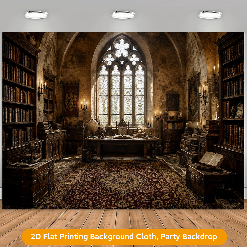 Ancient Library Nostalgic Decor 2D Flat Banner Backdrop for Christmas