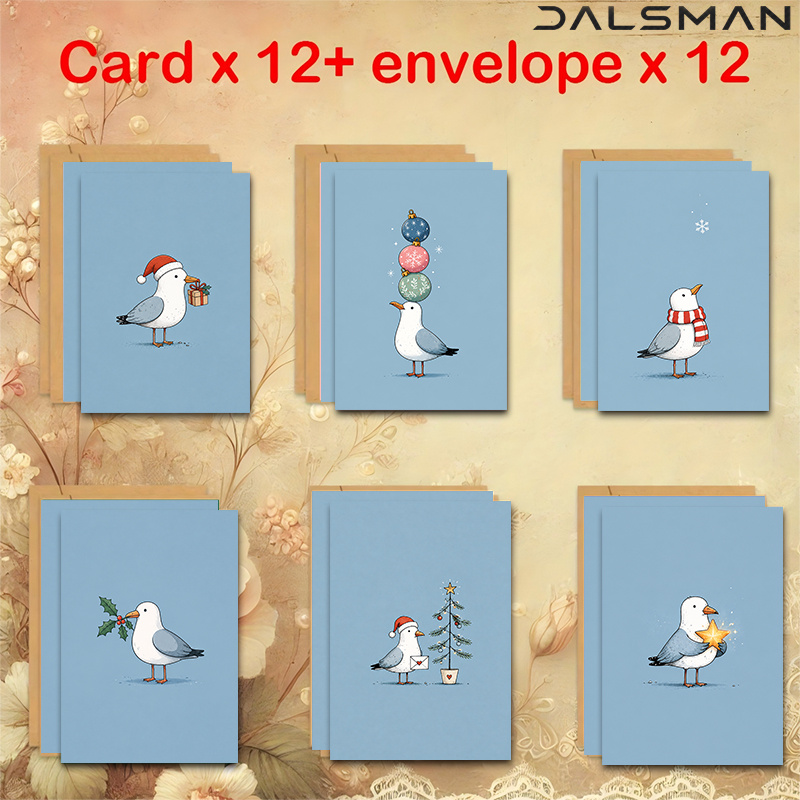 TEMU 12/24 Greeting Cards With Envelopes Cute Seagull Christmas Greeting Cards Set Holiday Stationery For Festive Winter Season Wishes And Seasonal