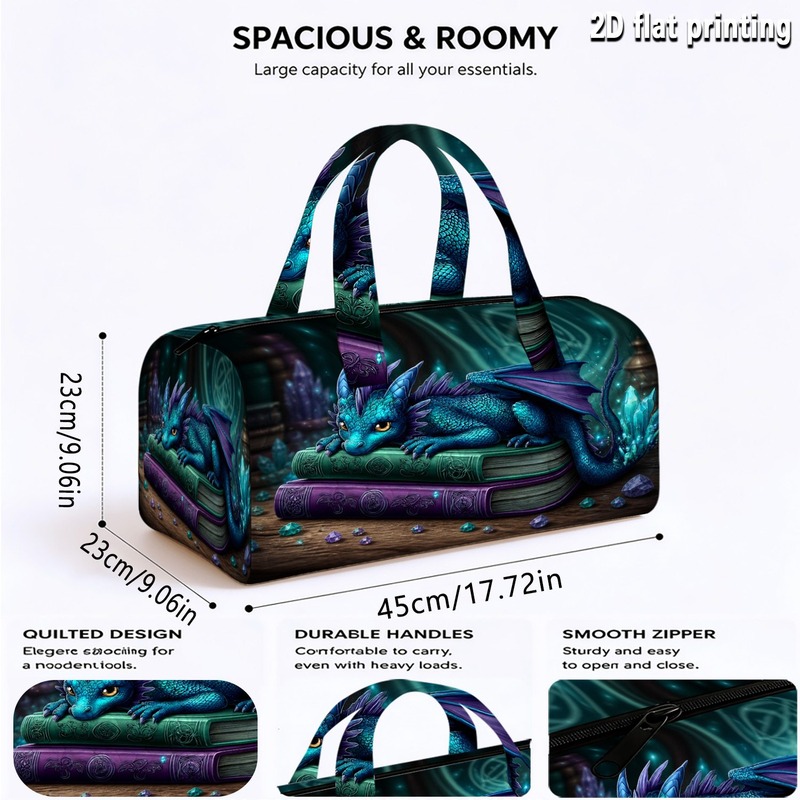 TEMU Single-piece Quilted Tote Bag With -purple Dragon Print Theme, Unisex Quilted Fashion Luggage Bag, Exquisite Print Large-capacity Handbag,