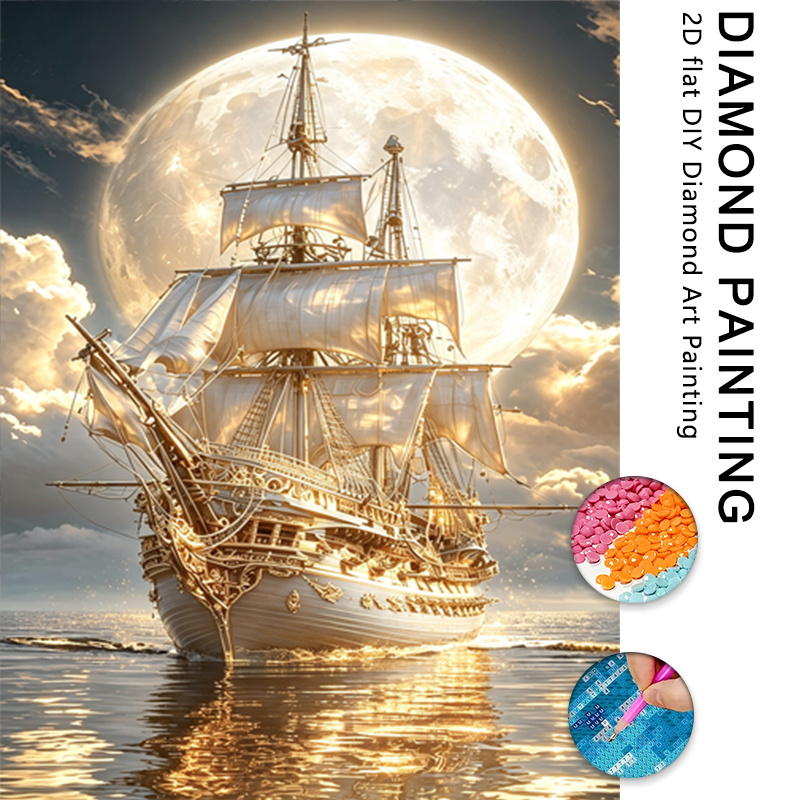 TEMU 1 Set Style Bateau de Navigation Kit de Peinture Diamant, Grande Taille Adulte 5D Ensemble de Peinture d'Art Diamant, Convient aux Adultes et