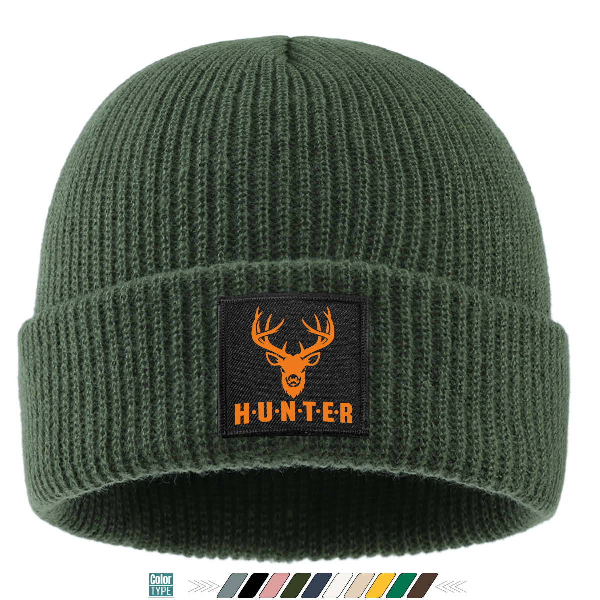 TEMU 1pc Halloween-themed Sparkling Label Design Pumpkin Beanie, Unisex Warm Hat For Men And Women, Vibrant Orange With Deer Head Pattern Label,