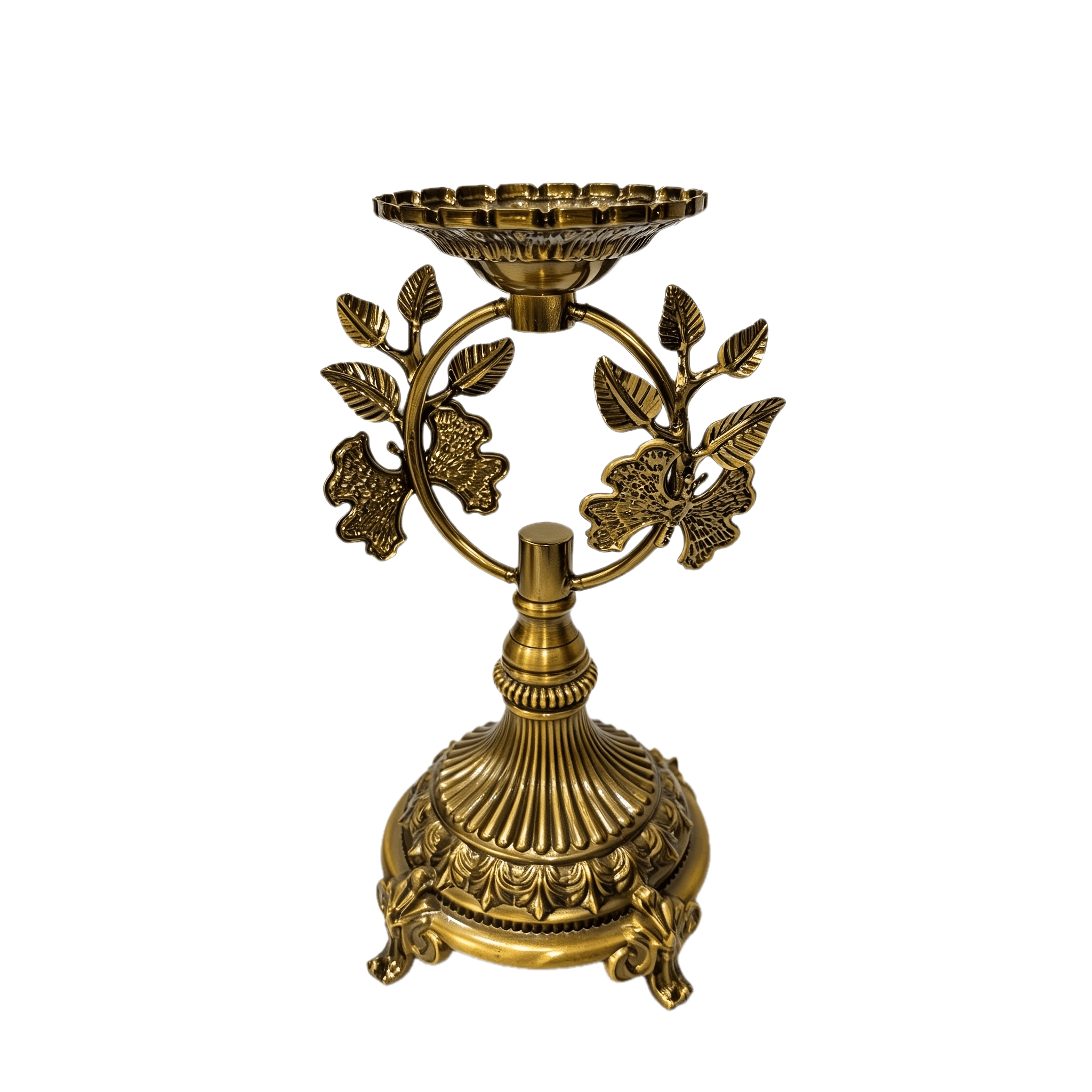 TEMU Vintage Embossed Metal Candle Holder, European- Leaf Design Candlestick With Four-legged Base, Tabletop Decorative Ornament, Suitable For Dining