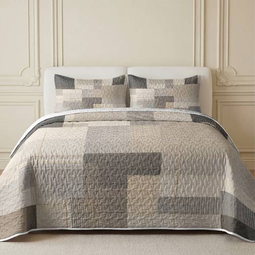 imagen del artículo colcha acolchada de 3 piezas con edredón, geométrico abstracto ( 1 colcha y 2 fundas de almohada, sin relleno), tema minimalista, ropa de cama , , transpirable, agradable , cómoda y con un diseño .
