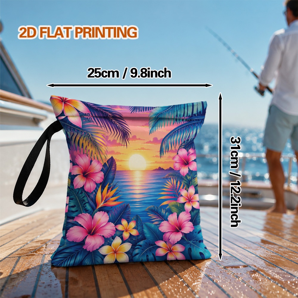 TEMU 2d Flat, 1pc Wet Dry Organizer Bag With Blossoms Style, Reusable Storage Pouch, Suitable For Swimming Gear, Pool Additions And Personal