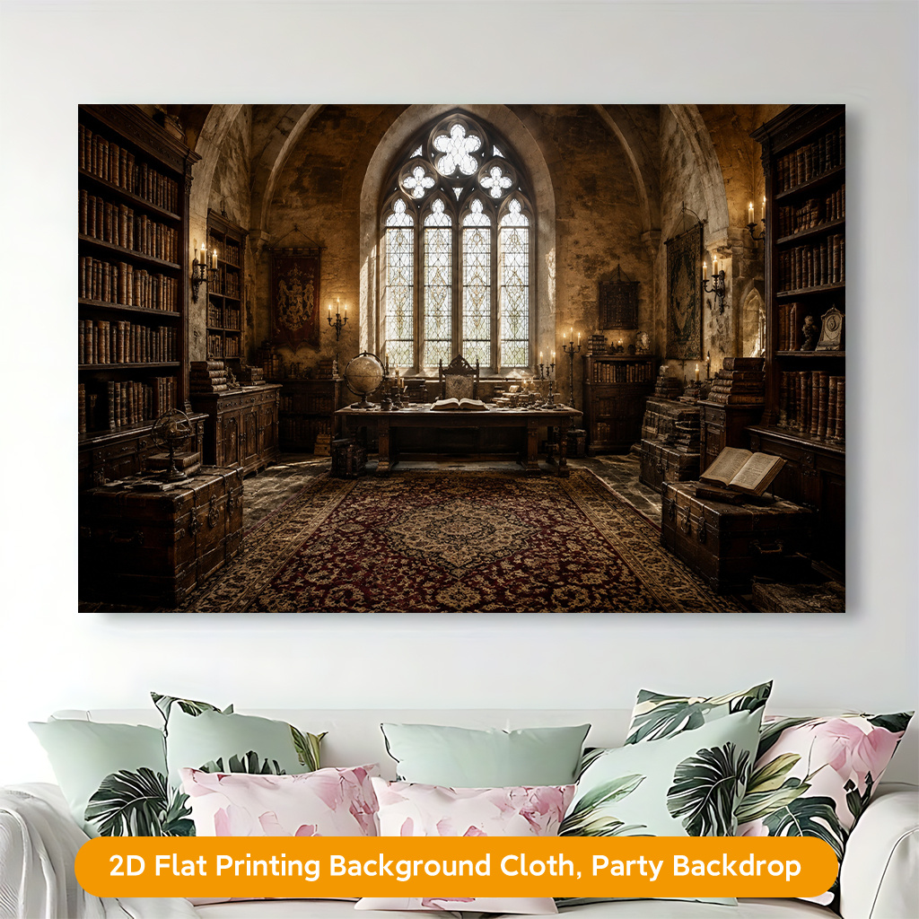 Ancient Library Nostalgic Decor 2D Flat Banner Backdrop for Christmas