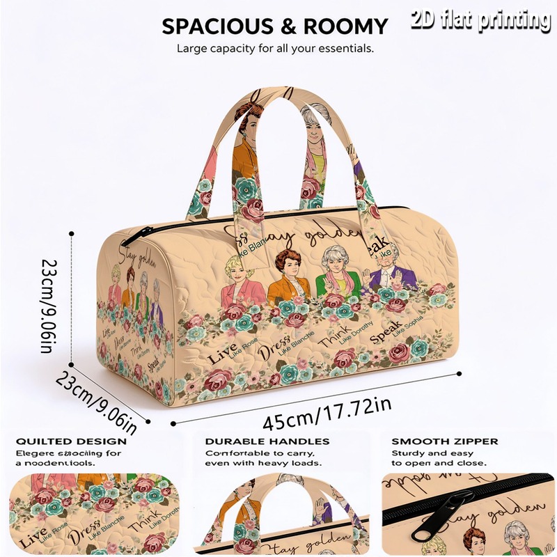 TEMU Single-piece Quilted Tote Bag " Vintage Figure Floral" Print Themed Quilted Travel Bag, Unisex Quilted Fashion Luggage Bag, Craft Print Large