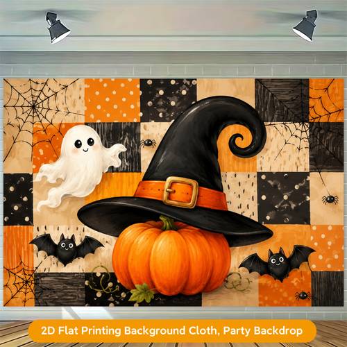 2d flat 1pc suitable for halloween christmas backdrop banner with pumpkin hat bat multipurpose durable wall hanging cloth for outdoor party decorations bat themed background covering for home 2d flat