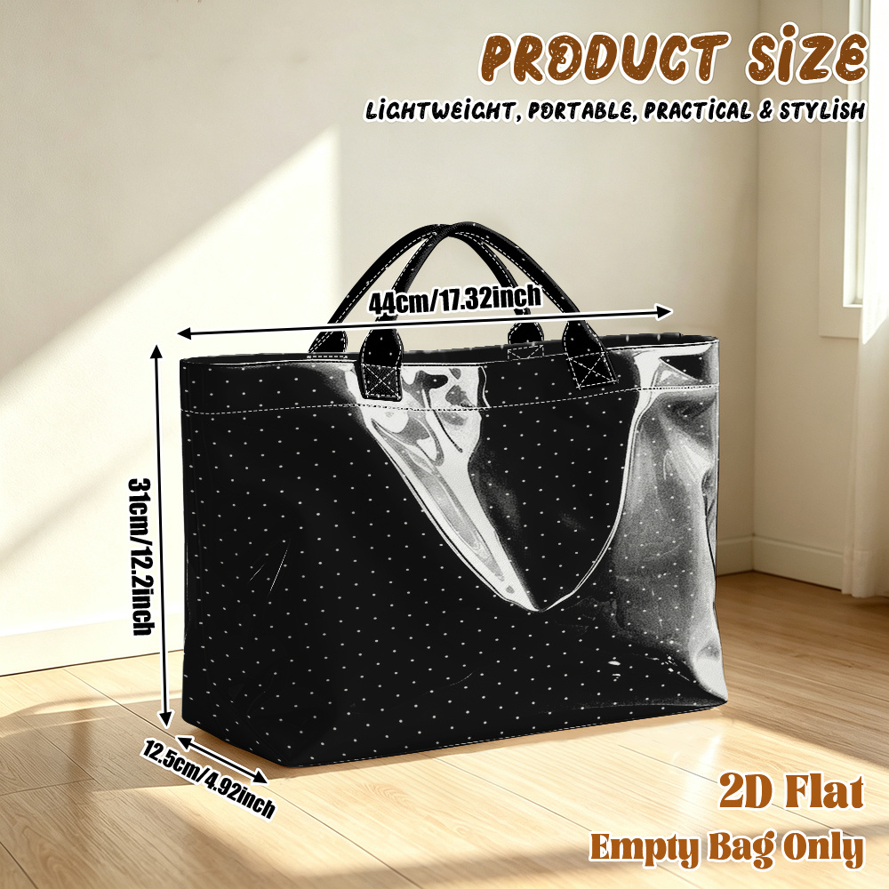 TEMU 1pc Reusable Grocery Bags, 2d Flat Printing White Polka Dots Background Pattern Pvc Large Capacity Travel Tote Bag, Shopping Bag,commuting