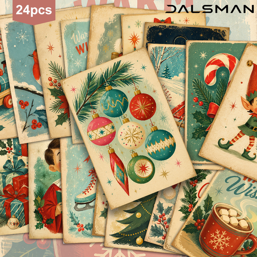 TEMU 24-pack Dalsman Vintage Christmas Postcards Set Retro Holiday Greeting Cards For Seasonal Home Decor And Festive Gift Exchange Supplies
