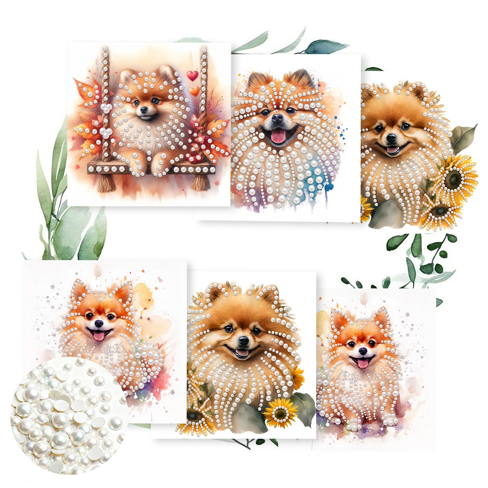 TEMU 6pcs Set 15.0 X 30.0 Cm / 5.9 X Inches Diamond Cartoon Cute Puppy Design Greeting Card Invitation, Colored Paper For Drawing And Writing, Unique