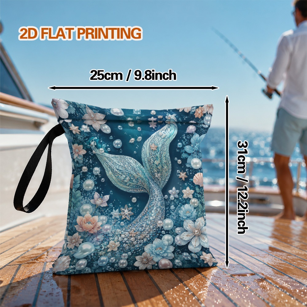 TEMU 2d Flat, 1pc Reusable Wet And Dry Bag, Mermaid Tail Fantasy Style Travel Storage Organizer, Women's Handbag Pouch Suitable For Swimsuits, Beach
