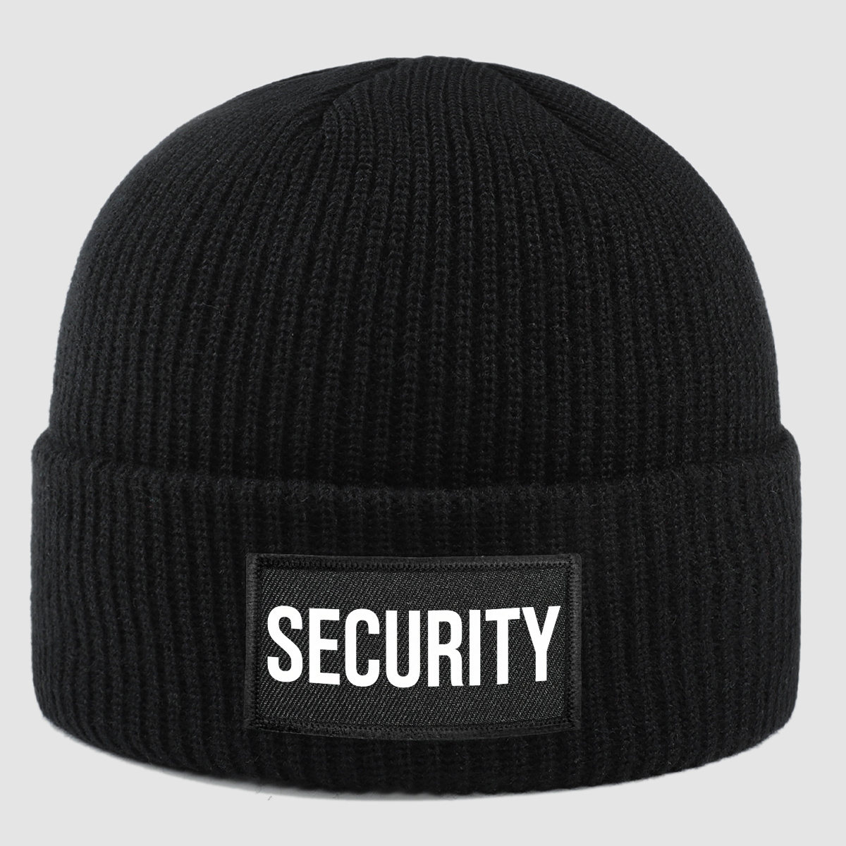 TEMU 1pc Christmas Themed Printed Label Design Melon Beanie, Unisex Warm Brimless Hat, Simple And Elegant "security" Letter Print Label, Thickened