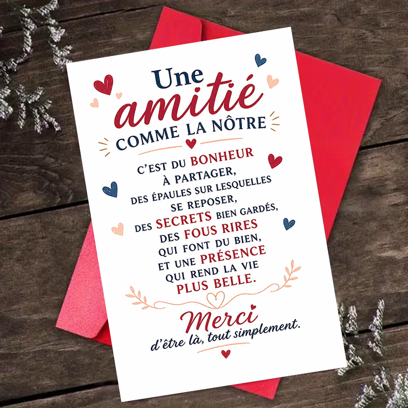 TEMU 1 carte de vœux et 1 enveloppe, carte de vœux chaleureuse pour apprécier , motif de cœur avec français "Une ", pour les meilleures amies, style