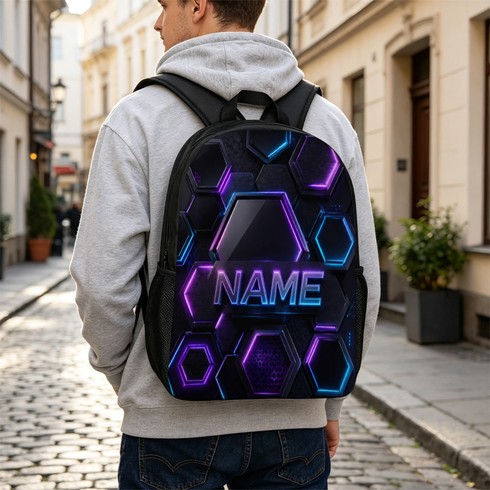 Customized Neon Hexagon Pattern Large Capacity Backpack
