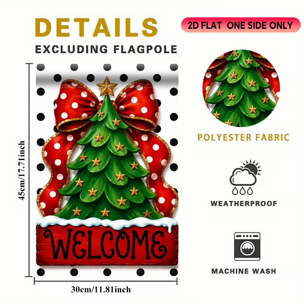 TEMU 2d Flat, 2d Flat Garden Flag 1pc, Festive Tree With Red Bow, Atmosphere Design, Suitable For Halloween, Christmas Decorations, Porch, Patio,