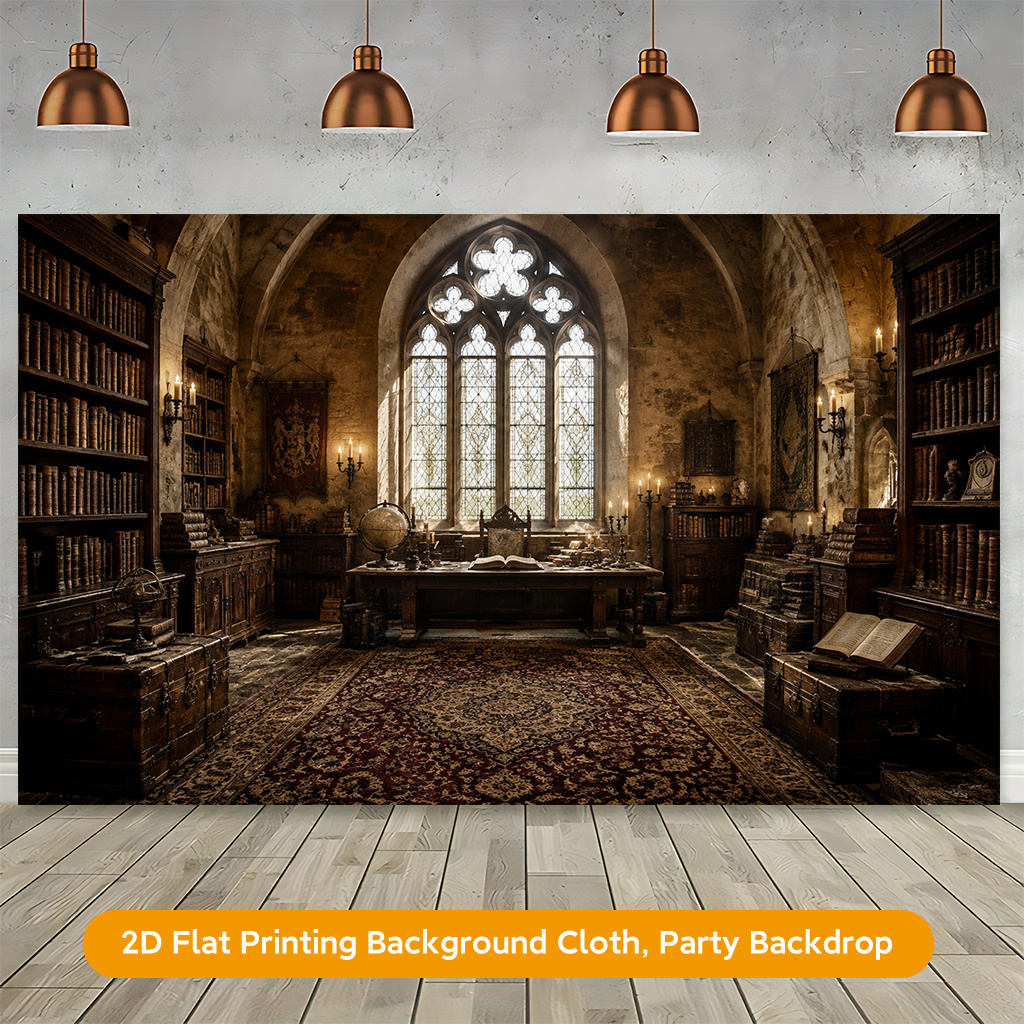 Ancient Library Nostalgic Decor 2D Flat Banner Backdrop for Christmas