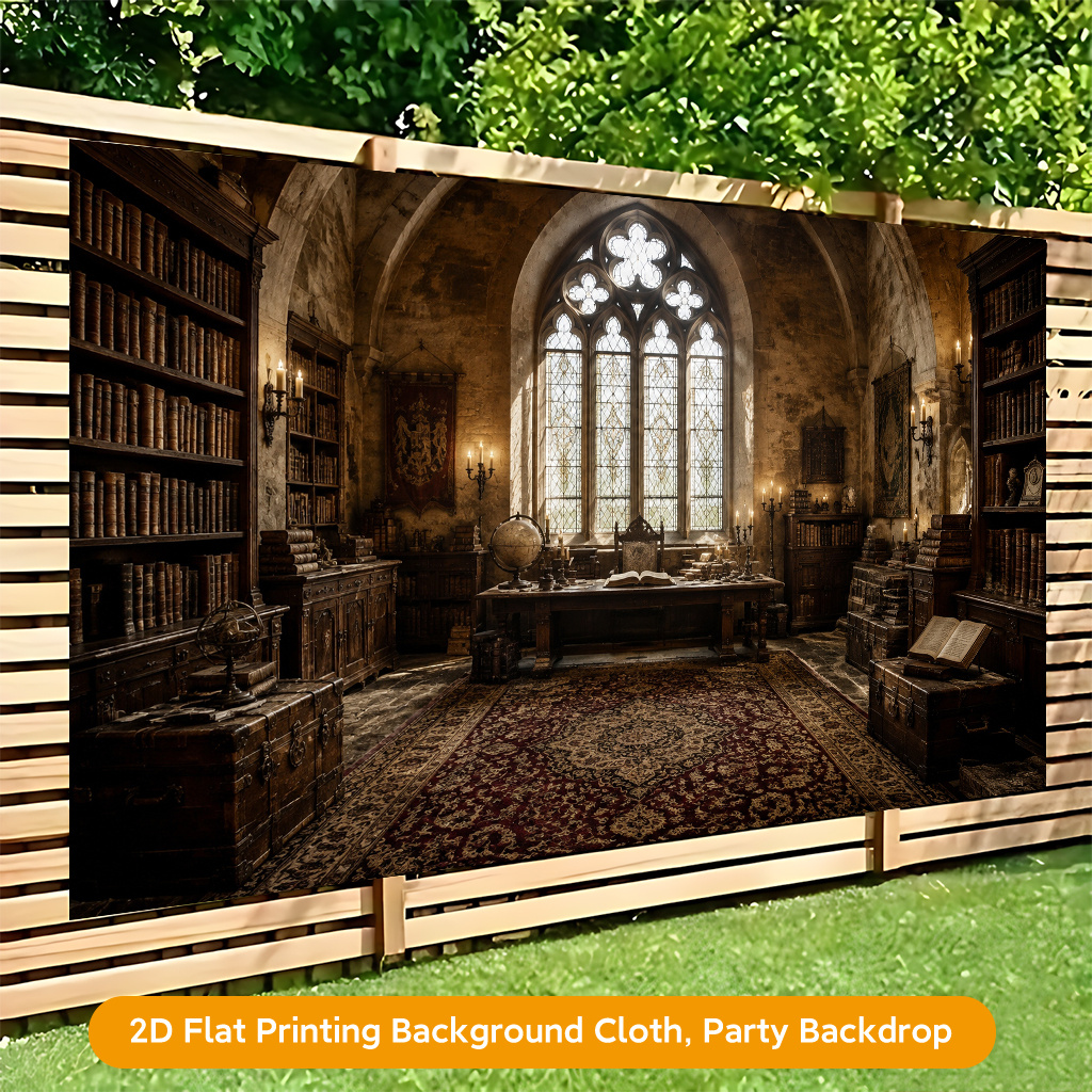 Ancient Library Nostalgic Decor 2D Flat Banner Backdrop for Christmas