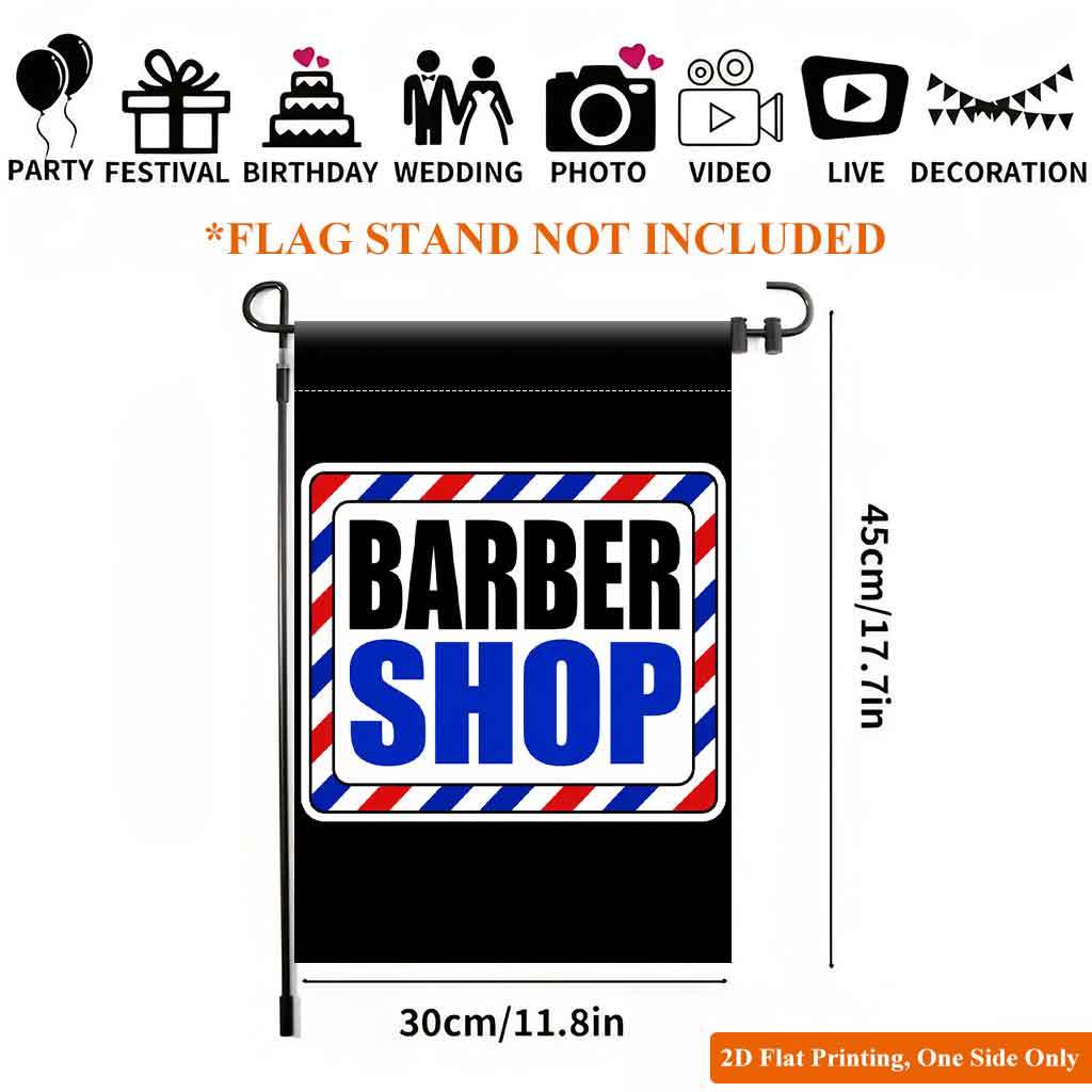 TEMU 2d Flat, 2d Flat Printing Garden Flag 1pc, Barber Shop Sign Single-sided Print Garden Flag, Durable Polyester Yard Flag, Outdoor Home & Holiday