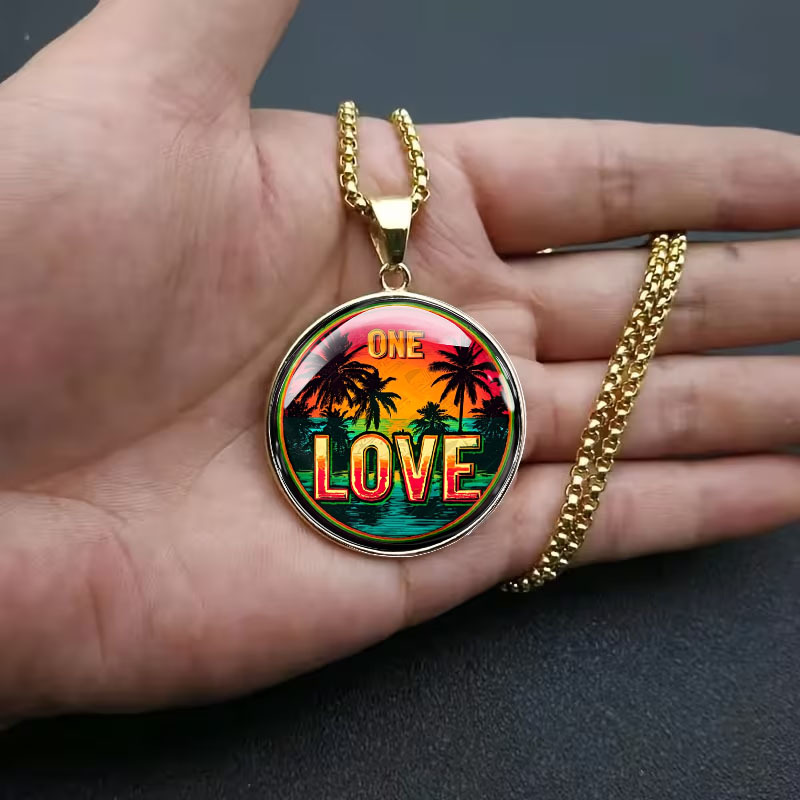 Men's Stainless Steel Sunset Palm Tree Pendant Necklace