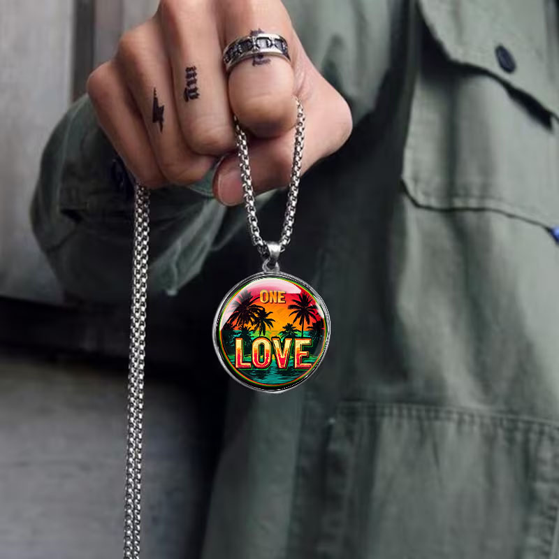 Men's Stainless Steel Sunset Palm Tree Pendant Necklace