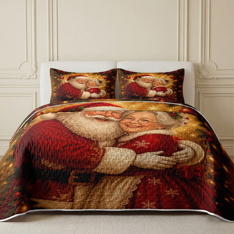 TEMU 2/3pcs Quilted Bedspread Set, Santa Claus And Hugging Christmas Decoration Bedspread (bedspread*1, Pillowcase*1/2, Pillow Insert Not Included),