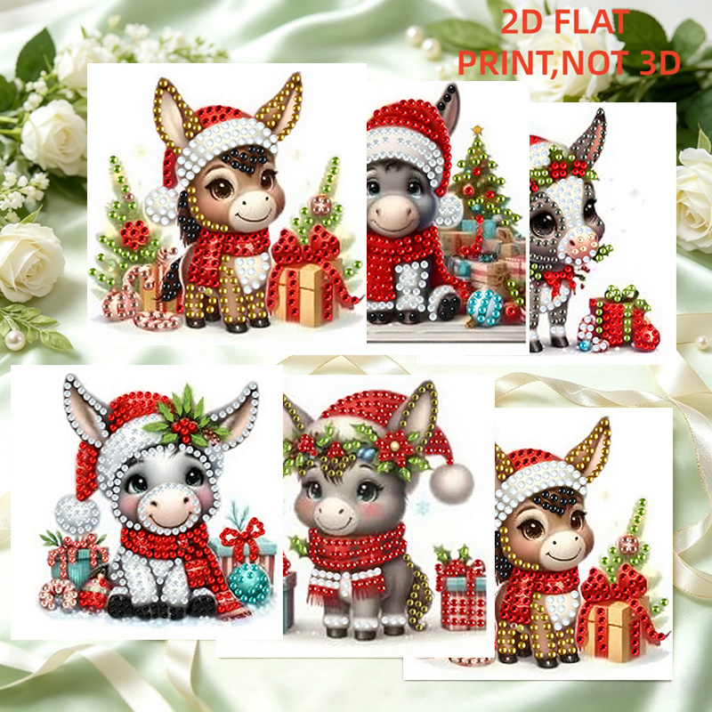 TEMU 6-delige Diamond Painting Kit - Kerst Ezel Thema Schilderen en Vakantiekaart Set, Speciale Vormige Diamond Mozaïek Postkaart, Vakantiekaart Set,