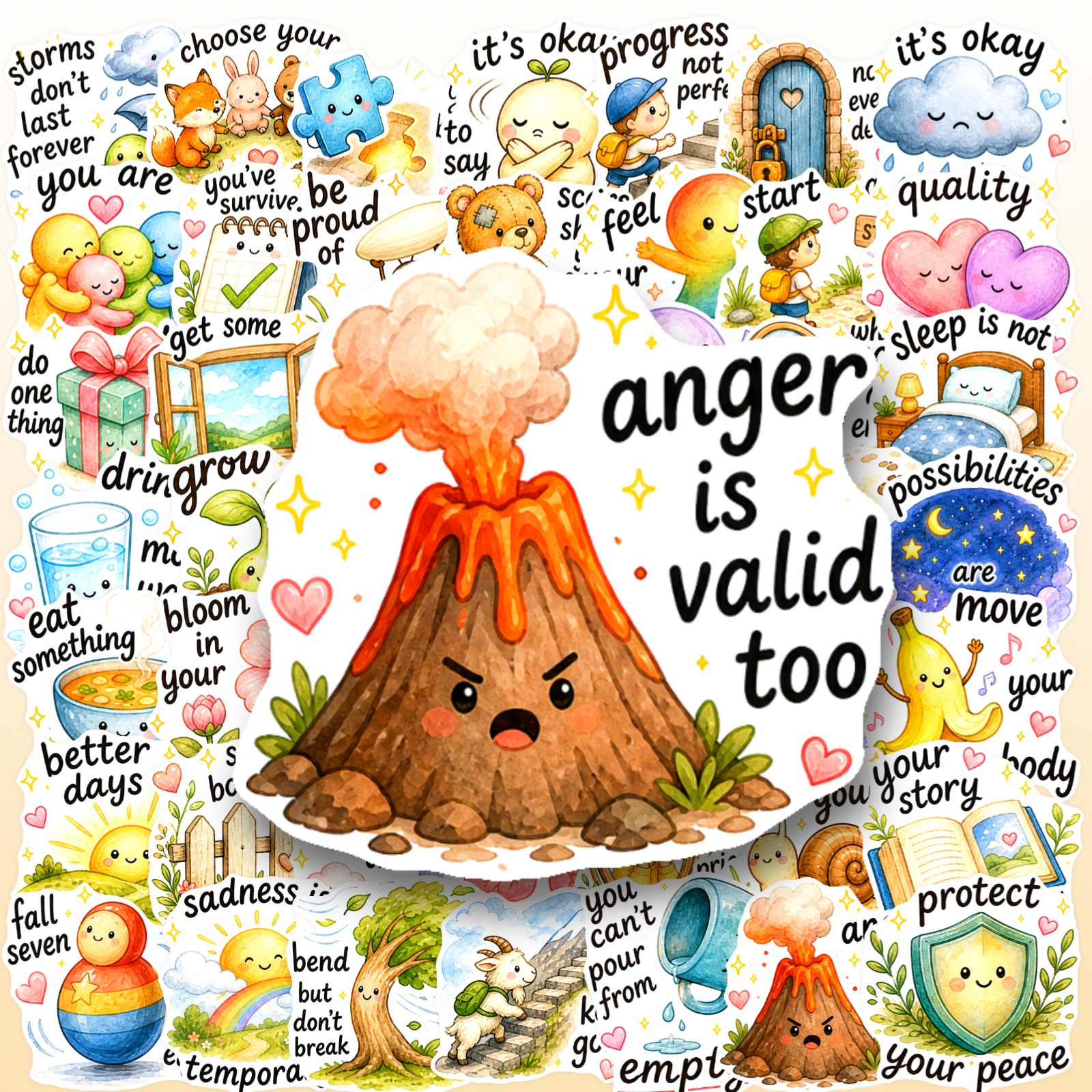TEMU With Negative Vibes Grab 50pcs Cute Mental Health Reminder Stickers Anger Is Valid Progress Motivational Decals For Laptop Water Bottle Notebook