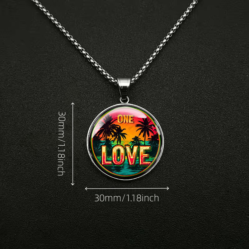 Men's Stainless Steel Sunset Palm Tree Pendant Necklace
