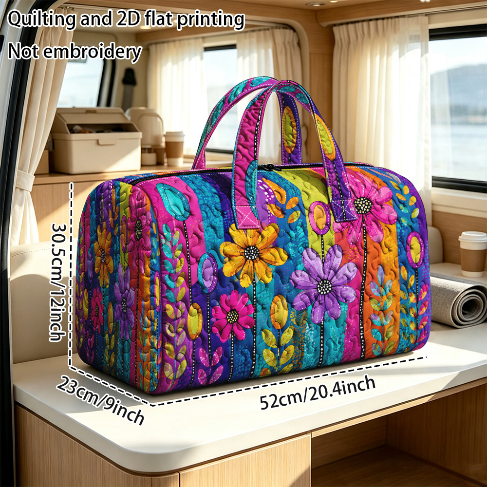 TEMU 1 sac de voyage matelassé avec impression 2D, motif floral coloré (2), grand sac de voyage matelassé de grande capacité, pour les vacances, les