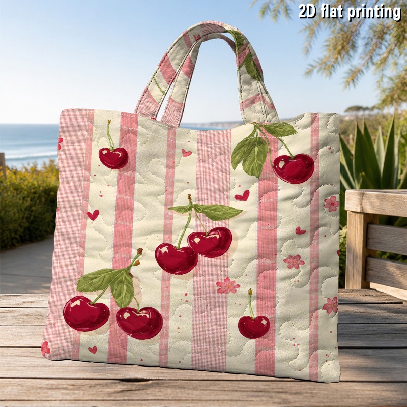 a quilted tote bag featuring   and   with heart stripes printed pattern this single piece 2d printed quilted handbag is a large capacity fashionable and lightweight single shoulder           reusable