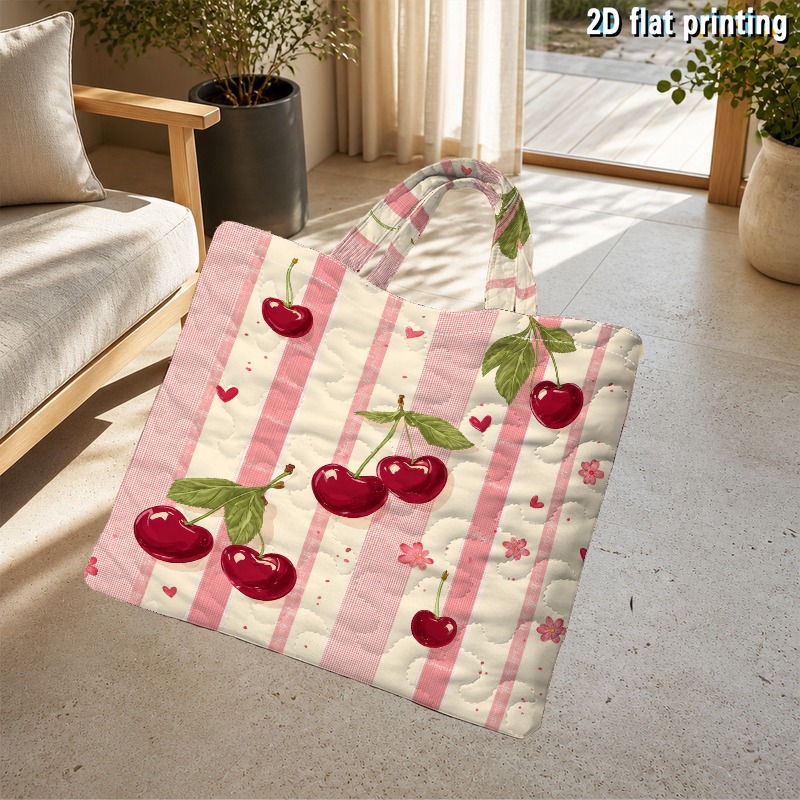 a quilted tote bag featuring   and   with heart stripes printed pattern this single piece 2d printed quilted handbag is a large capacity fashionable and lightweight single shoulder           reusable