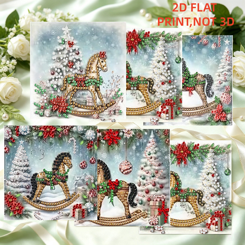 TEMU 6pcs Diamond Painting Kits - Christmas Retro Carousel Theme Painting Set, Special Shape Art Mosaic Postcard, Set, Suitable For Thanksgiving,