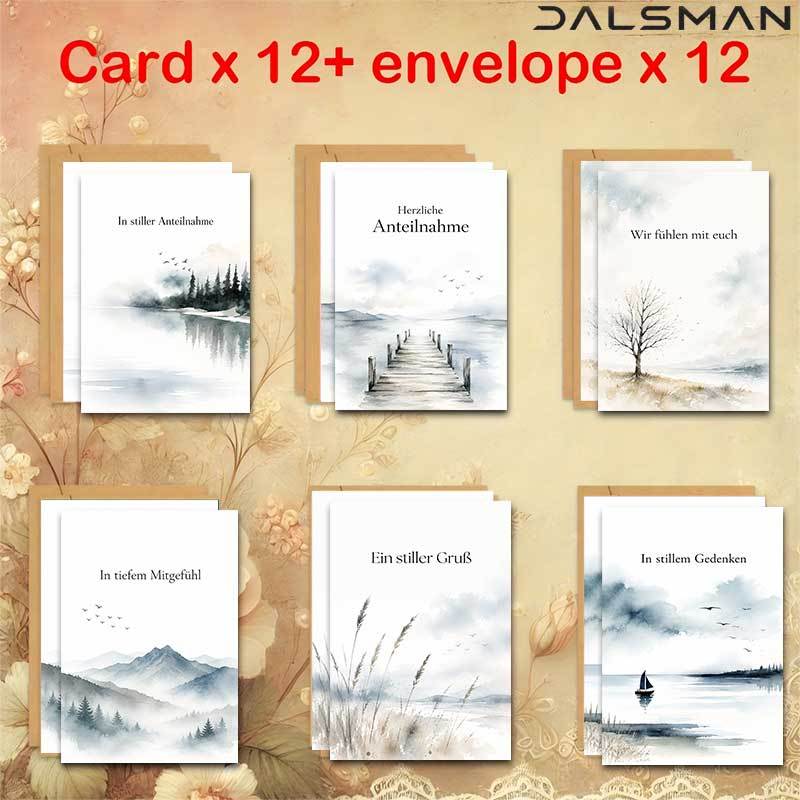 TEMU 12/24 Stk. DALSMAN Grußkarten mit Umschlägen, Aquarell-Beileids-Postkarten für Kondolenzbotschaften Gedenkstücke, Sammelkunstkarten für