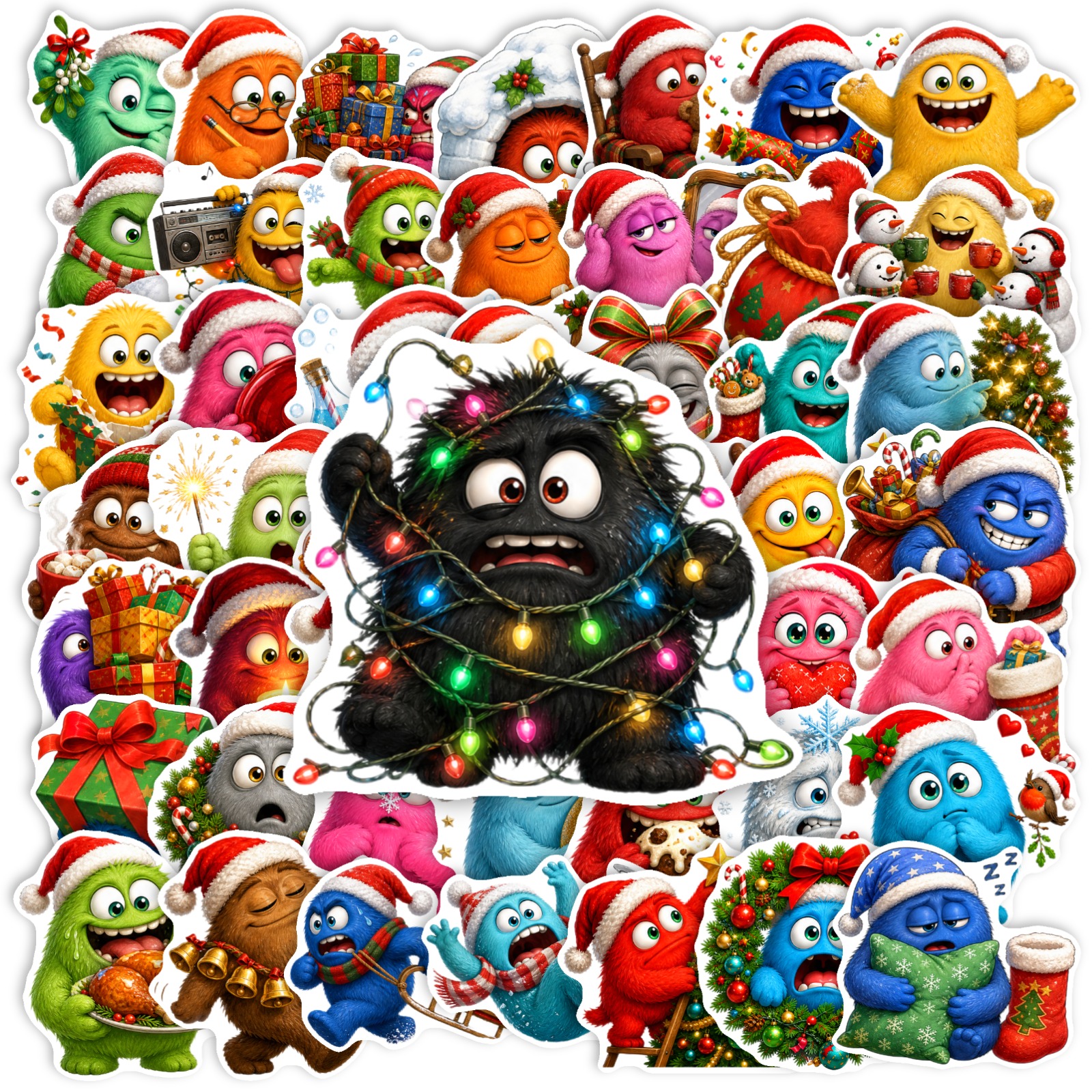 TEMU 50 stuks Kerstmis Monster Stickers, ideaal voor scrapbooking, waterflessen, fietsen, skateboards, laptops, telefoonhoesjes, bagage en notebooks,