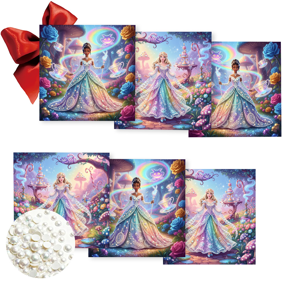 TEMU 6pcs Diamond Pearl Painting Greeting Card Set, Featuring Beautiful And Elegant Princess Character Designs—round Pearl Drill Design, Adult Diy