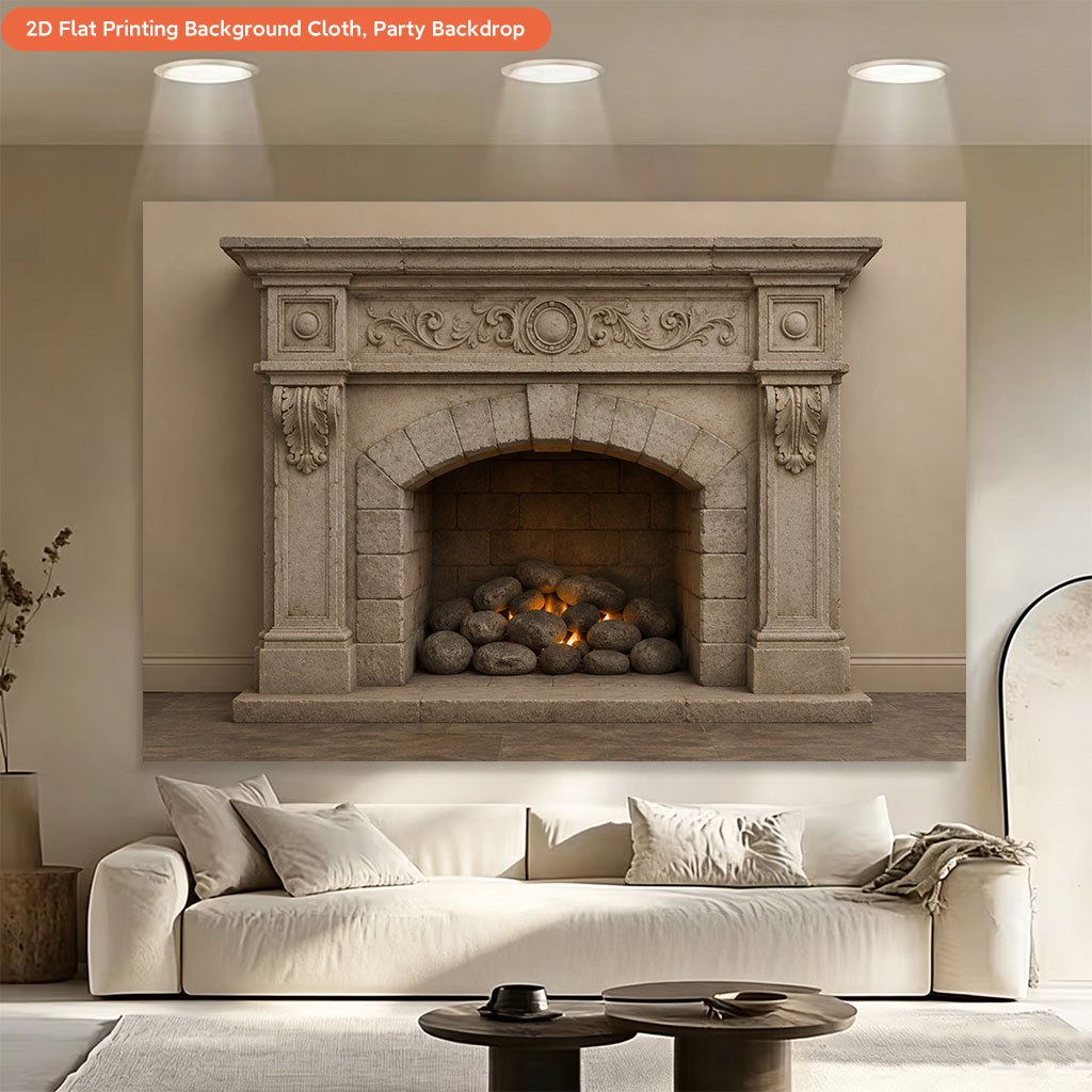 Stone Fireplace Background Cloth Banner