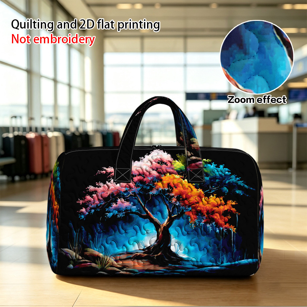 2d flat printing 1pc quilted tote handbag with colorful fantasy tree print travel bag   handbag multifunctional sports gym bag non food contact