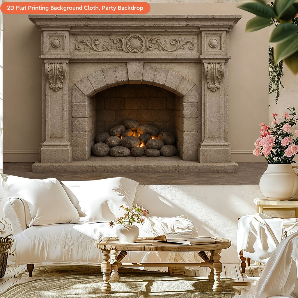 Stone Fireplace Background Cloth Banner